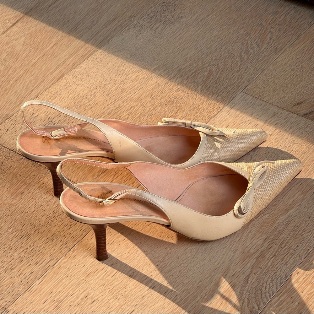 Giuseppe Zanotti Woven Pointed-Toe Slingback Heels – Bow Detail - Picture 4 of 6